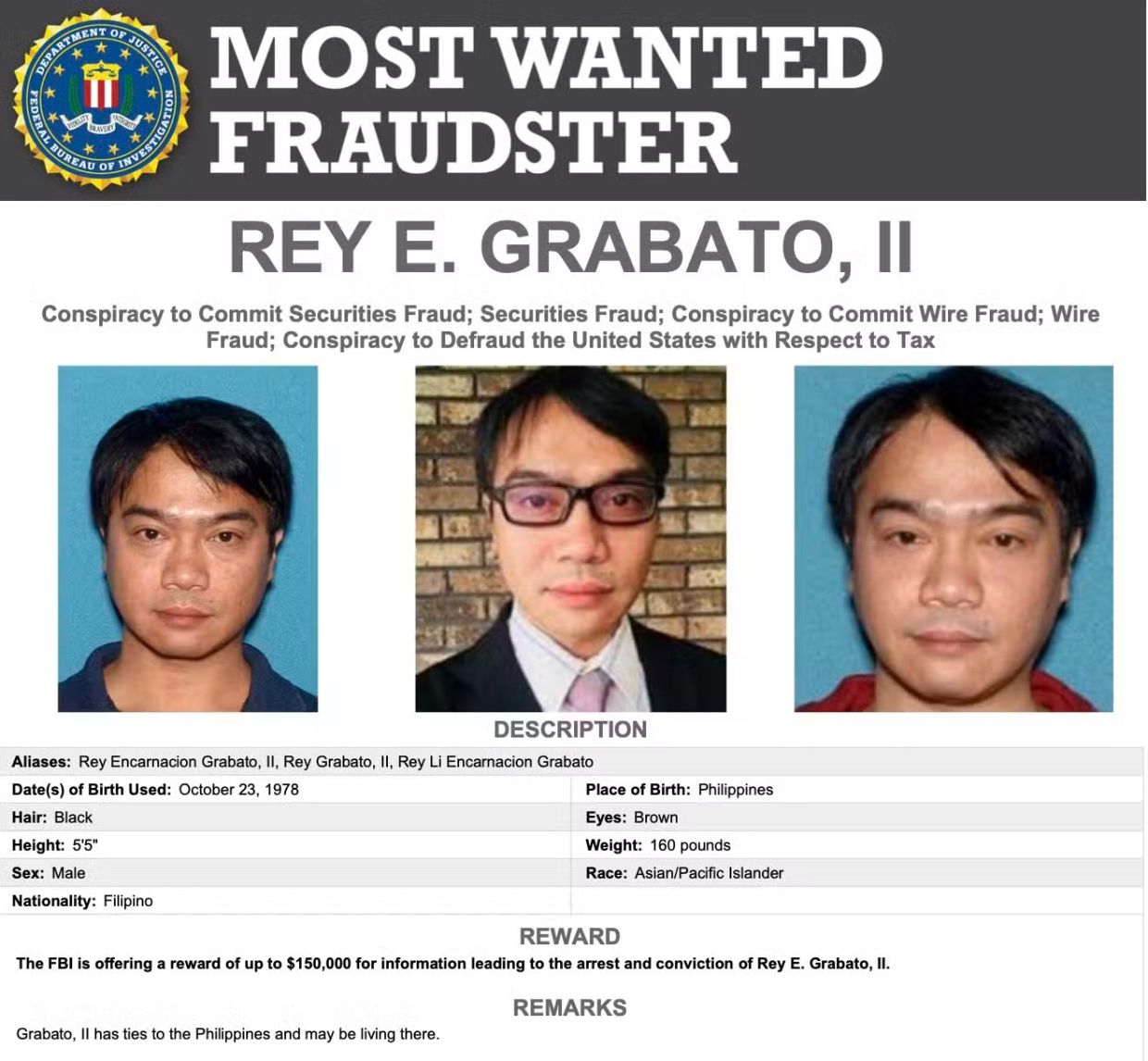 Son of Philippine Mayor Added to FBI's Most Wanted List Over US$650M Fraud Scheme