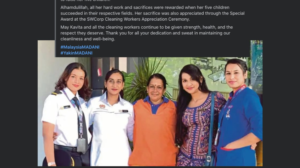PM Anwar Honours Seremban Street Sweeper Kavita for Raising Five Accomplished Children