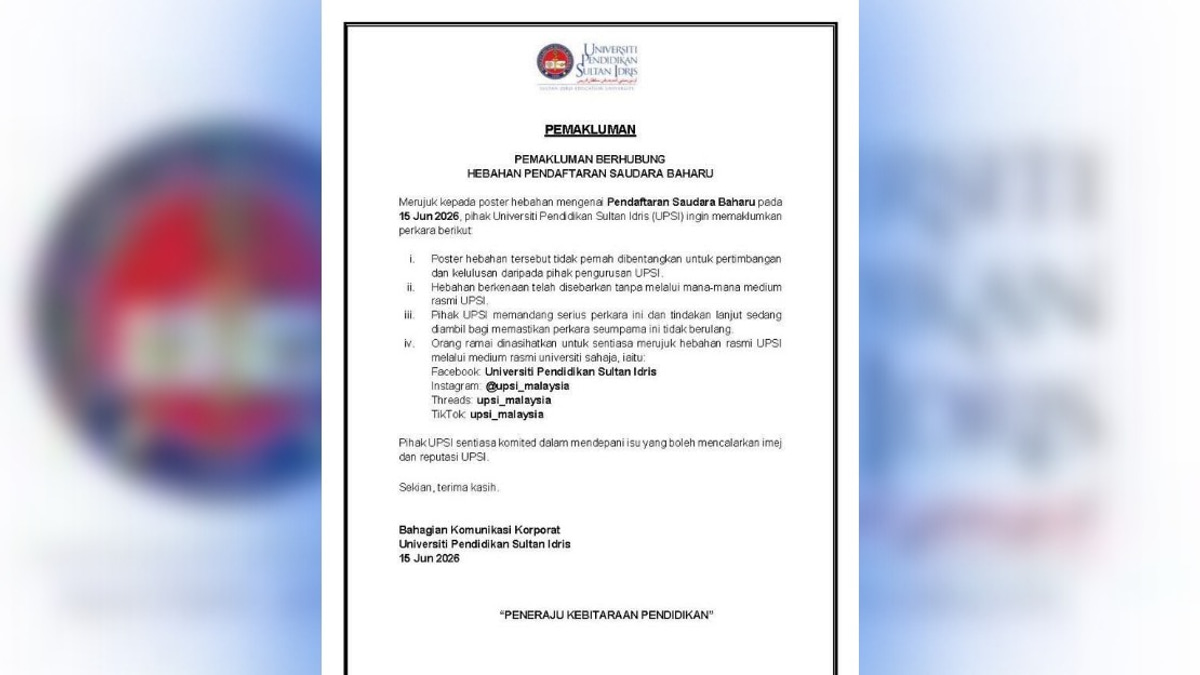 UPSI Denies Involvement in Viral 'Saudara Baharu' Registration Poster