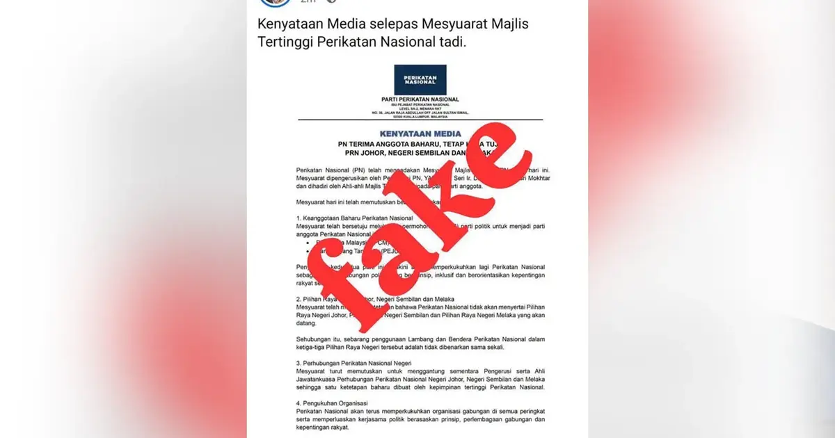 Perikatan Nasional Denies Circulating Fraudulent Statement on State Election Boycott