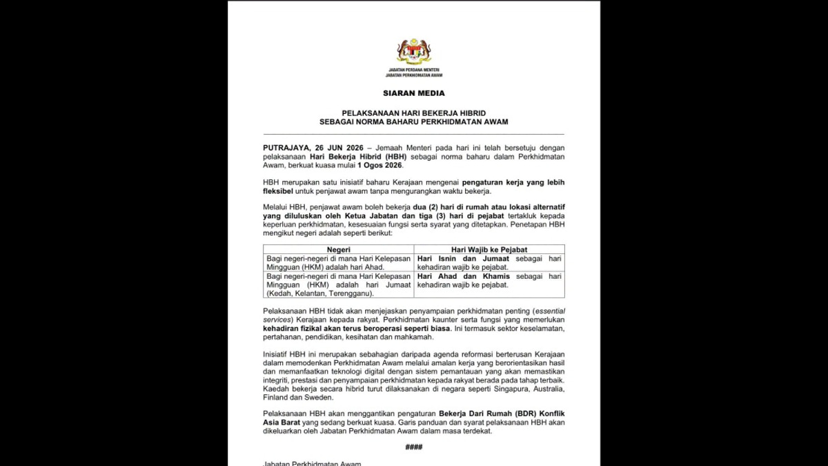 Malaysia's Civil Service To Adopt Hybrid Work Model From August 1